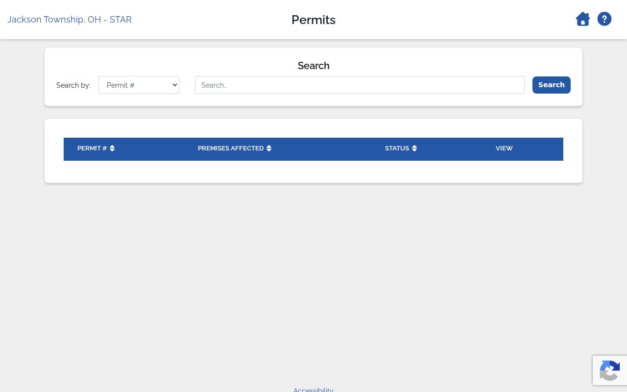 Jackson Township street directory permit search screen