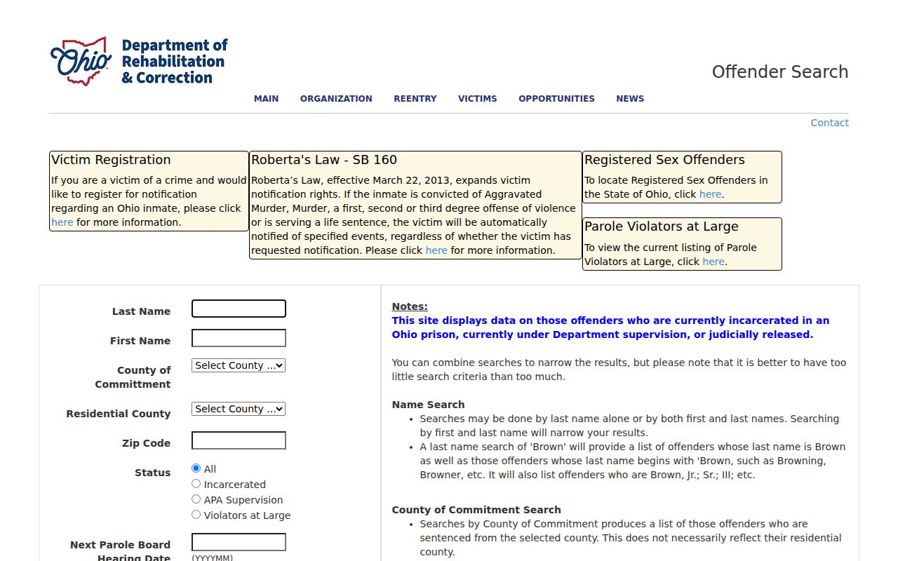 Jackson Township resident lookup Ohio DRC offender search form