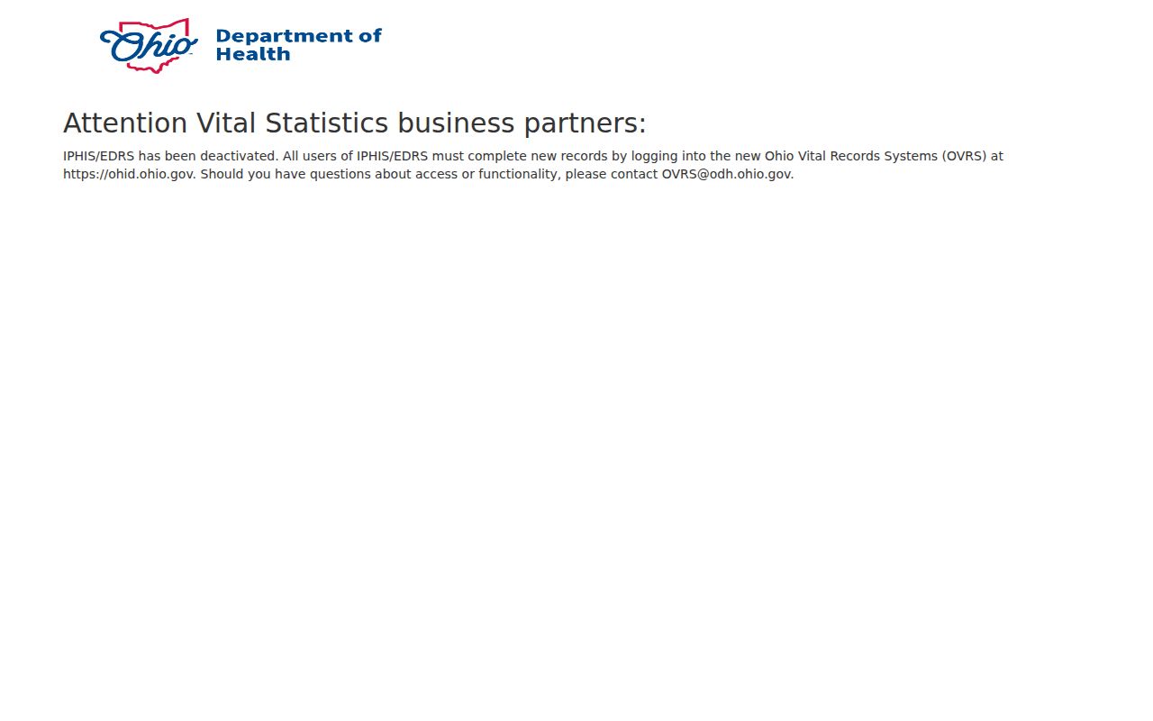 Jackson Township resident lookup Ohio Vital Records system page